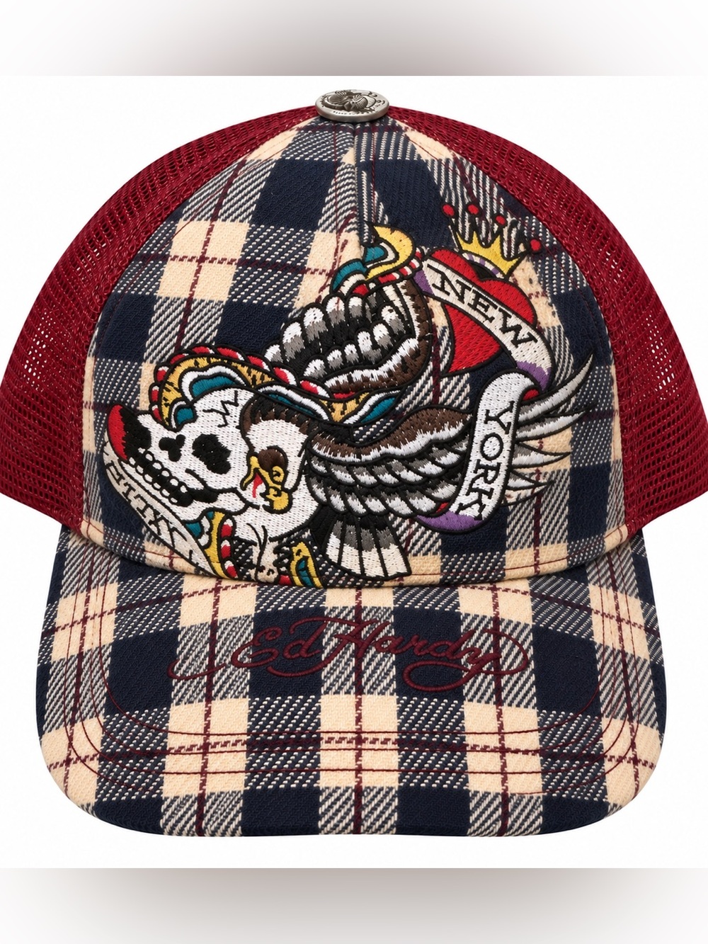 ED HARDY EMBROIDERED TRUCKER HAT